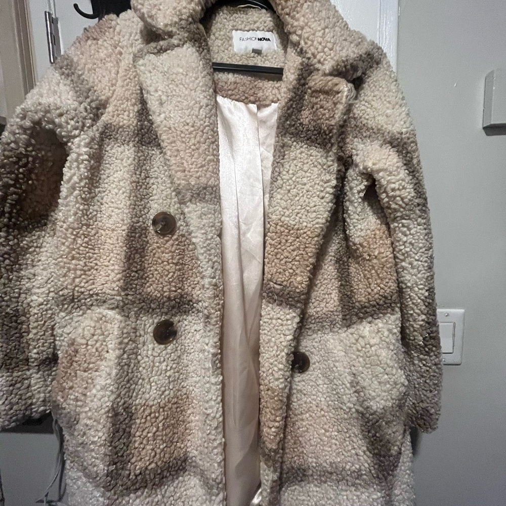 Fashion Nova Cream and Tan Teddy Jacket